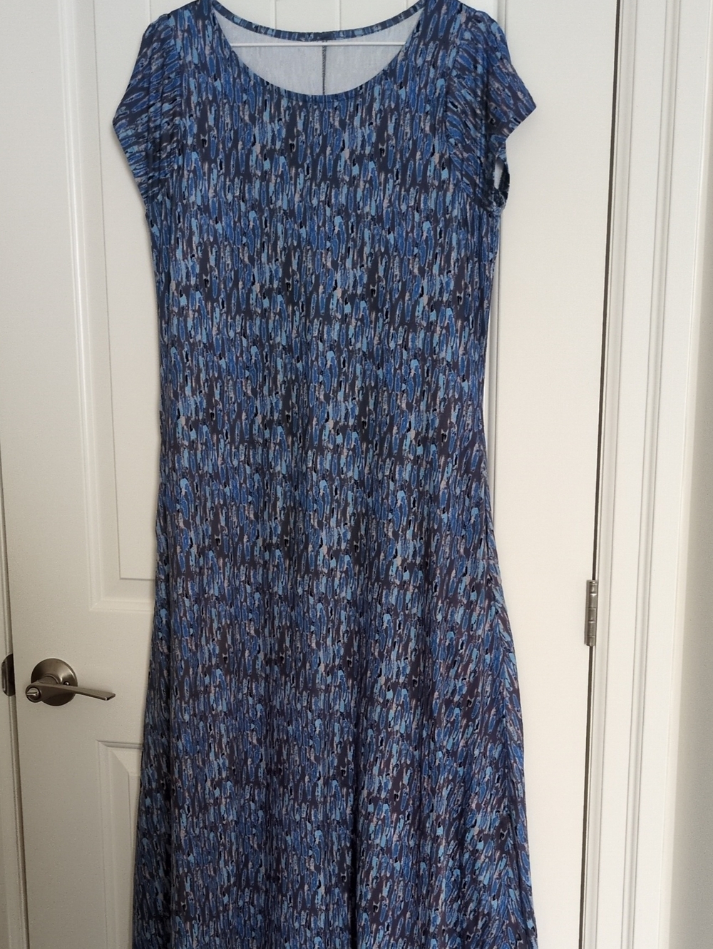 Sears Blue Patterned Scoop-Neck Maxi Dress